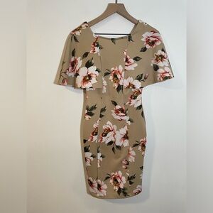 ViJo Couture Floral Pencil Dress, Size Medium- Runs Small Shoulder Shawl Detail